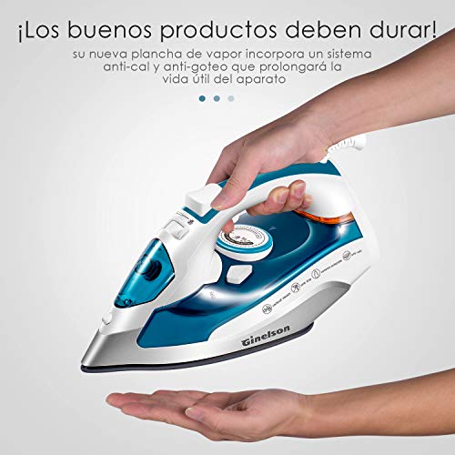 Ginelson Plancha Ropa, Plancha de Vapor 2400W con Anti-Escala, Golpe de Vapor 210 g/min, Revestimiento Ceramic Coat, Anti Goteo, Auto Limpieza, Antical, Depósito de 300 ml