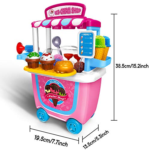 GizmoVine Carrito de Helados Juguetes para 2 3 4 años Niñas, 31pcs Pretender Comida Set de Juegos Niños Actividad & Desarrollo Temprano Educación Regalos (2019 Actualizado)