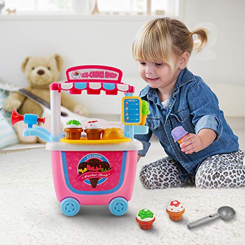 GizmoVine Carrito de Helados Juguetes para 2 3 4 años Niñas, 31pcs Pretender Comida Set de Juegos Niños Actividad & Desarrollo Temprano Educación Regalos (2019 Actualizado)