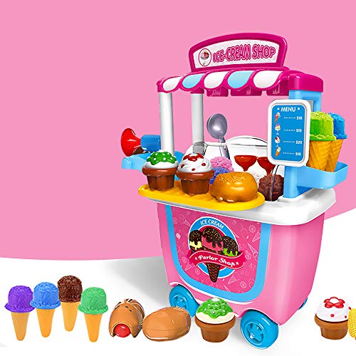 GizmoVine Carrito de Helados Juguetes para 2 3 4 años Niñas, 31pcs Pretender Comida Set de Juegos Niños Actividad & Desarrollo Temprano Educación Regalos (2019 Actualizado)