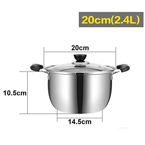 GJDBBLY Olla 2.4l/ 3.1l / 4l Sopa De Cocina Multifuncional Olla Espesa De Acero Inoxidable Hotpot Sauce con Cuchara De Colador para Cocina De Inducción 20CM como se Muestra