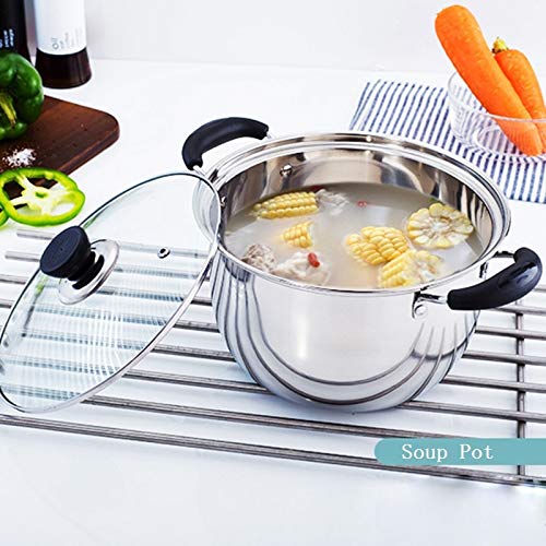 GJDBBLY Olla 2.4l/ 3.1l / 4l Sopa De Cocina Multifuncional Olla Espesa De Acero Inoxidable Hotpot Sauce con Cuchara De Colador para Cocina De Inducción 20CM como se Muestra