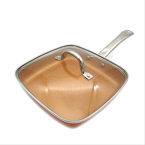 GJDBBLY Olla Pan De Fritura De Cobre De Sauce Antiadherente Cuadrado con Revestimiento Cerámico Skillet Frying Pan Wok Horno Inducción Grill Pan Cookware 24cm con Cubierta