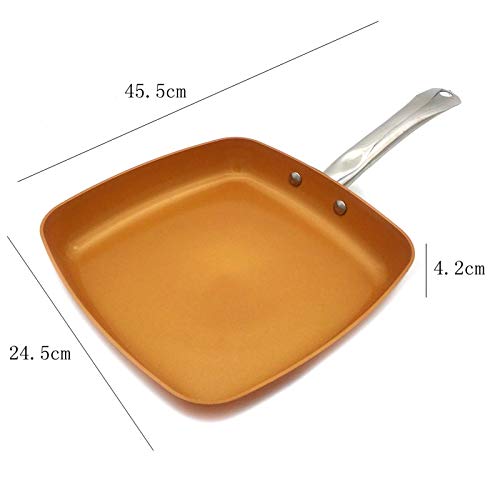 GJDBBLY Olla Pan De Fritura De Cobre De Sauce Antiadherente Cuadrado con Revestimiento Cerámico Skillet Frying Pan Wok Horno Inducción Grill Pan Cookware 24cm con Cubierta