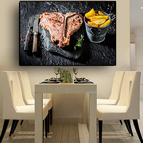 GJQFJBS Cuchillos, Verduras, Carne, Cocina, Lienzo, Carteles, Impresiones, Murales, Imágenes de Alimentos, Decoración de la Sala A1 30x40cm