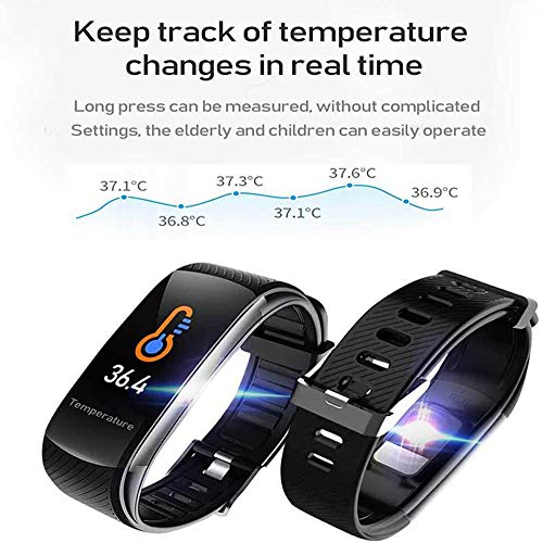 GKPLY Fitness Tracker, Pulsera Deportiva Impermeable IP67 con Termómetro Corporal, Medición De Temperatura, Monitor De Sueño, Temperatura Corporal, Frecuencia Cardíaca Y Oxígeno En La Sangre