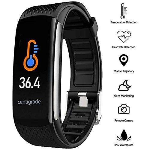 GKPLY Fitness Tracker, Pulsera Deportiva Impermeable IP67 con Termómetro Corporal, Medición De Temperatura, Monitor De Sueño, Temperatura Corporal, Frecuencia Cardíaca Y Oxígeno En La Sangre