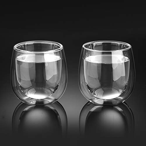 Glastal 250ml Vaso de Vidrio de Borosilicato de Aislamiento Térmico de Doble Pared para Café, Leche, Té y Más, Conjunto de 2