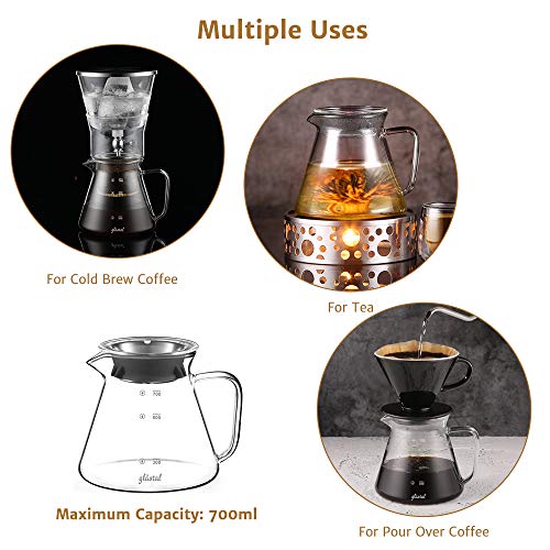 Glastal Cold Brew Dripper 600ml / 4 tazas Cafetera de goteo frío hecha de vidrio de borosilicato y acero inoxidable 18/8 Cafetera ajustable para café y té preparado en frío