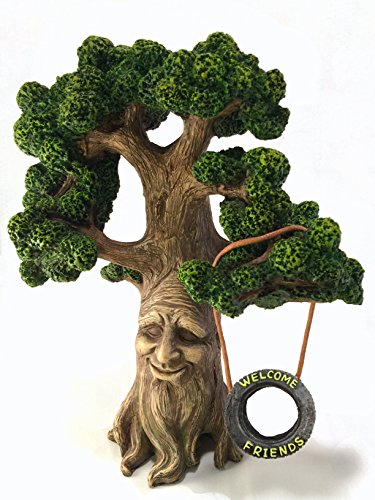 GlitZGlam Árbol para Hadas y gnomos de járdin - Mágico árbol Anciano en Miniatura con Cartel de Bienvenida Que Brilla en la Oscuridad (extraíble) para Hadas y gnomos de césped