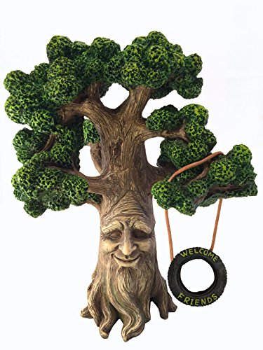 GlitZGlam Árbol para Hadas y gnomos de járdin - Mágico árbol Anciano en Miniatura con Cartel de Bienvenida Que Brilla en la Oscuridad (extraíble) para Hadas y gnomos de césped