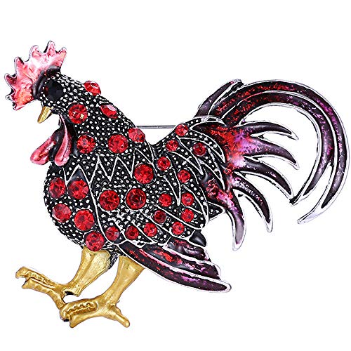 GLJIJID Broche de Moda para Mujer Precioso, con Incrustaciones de Diamantes Rojos Artificiales con Incrustaciones, Forma de Gallo Animal Bufandas Cubiertas Clip de mantón para Mujeres Damas