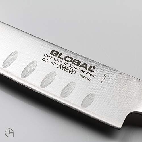 Global Knives GS-57 - Cuchillo de Santoku estriado con hoja de 11 cm, acero inoxidable CROMOVA 18