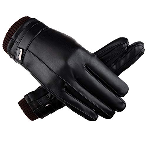 Global Park Guantes de Invierno Hombres Cuero de PU Pantalla Táctil Térmica Guantes Antideslizantes a Prueba de Frío Para Actividades al Aire Libre Conducción Motor Ciclismo Correr Camping (L)