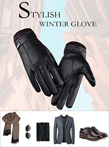 Global Park Guantes de Invierno Hombres Cuero de PU Pantalla Táctil Térmica Guantes Antideslizantes a Prueba de Frío Para Actividades al Aire Libre Conducción Motor Ciclismo Correr Camping (L)