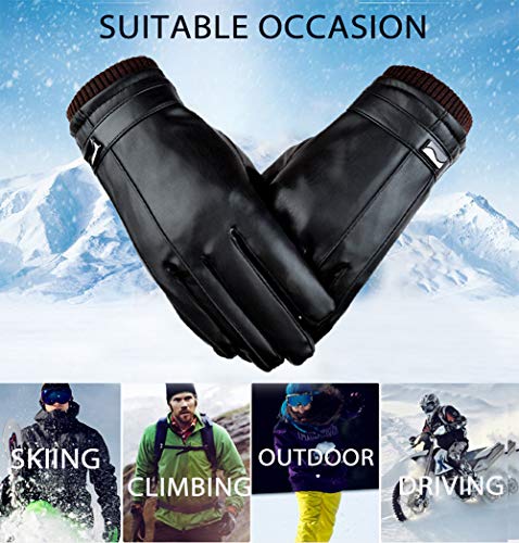 Global Park Guantes de Invierno Hombres Cuero de PU Pantalla Táctil Térmica Guantes Antideslizantes a Prueba de Frío Para Actividades al Aire Libre Conducción Motor Ciclismo Correr Camping (L)