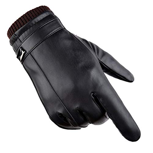 Global Park Guantes de Invierno Hombres Cuero de PU Pantalla Táctil Térmica Guantes Antideslizantes a Prueba de Frío Para Actividades al Aire Libre Conducción Motor Ciclismo Correr Camping (L)