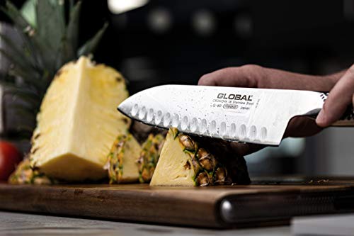 Global Santoku Fluted 71G80- Cuchillo cortador, 18 cm, cuchilla de acero inoxidable CROMOVA 18