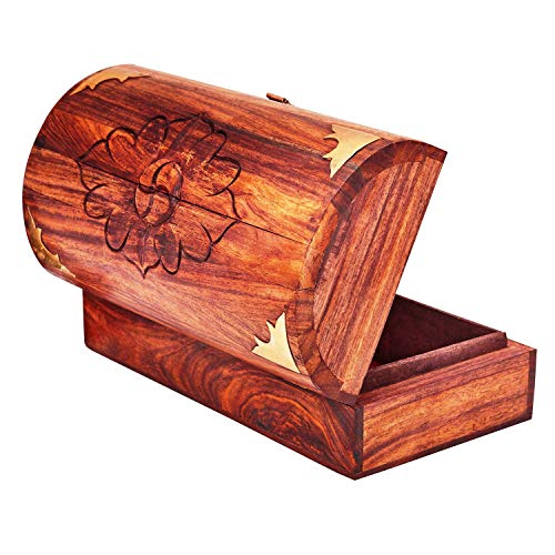 Global Village Bazaar - Joyero decorativo de madera hecho a mano con cerradura y organizador de joyas de llaves, caja de recuerdos, caja de joyería, caja de joyería, caja de candado de 22,86 x 12,7 cm