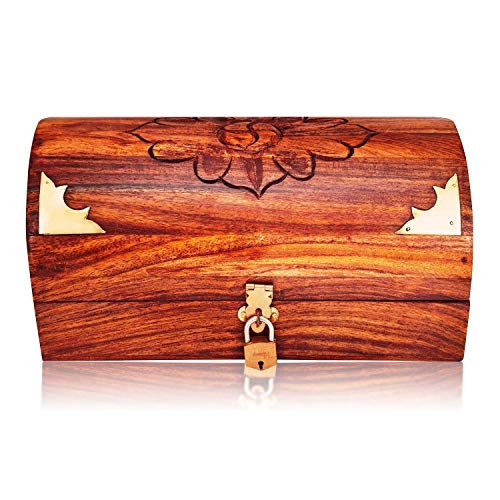 Global Village Bazaar - Joyero decorativo de madera hecho a mano con cerradura y organizador de joyas de llaves, caja de recuerdos, caja de joyería, caja de joyería, caja de candado de 22,86 x 12,7 cm