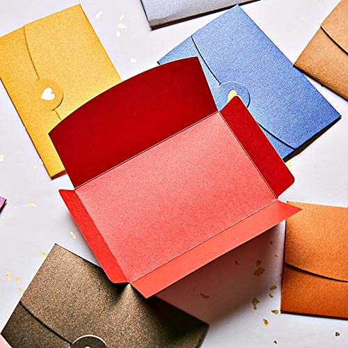 Globaldream Mini Sobre, 36 Piezas Mini Sobres para Tarjetas de Regalo Hechos a Mano Soportes Tarjeta Postal Linda Cierre de Corazón Bronceador para Materiales de Regalo de Fiesta de Boda y Cumpleaños