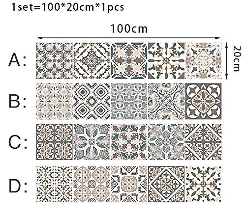 GLOBALDREAM Pegatinas de Baldosas, 20cm Cenefa Adhesiva Cocina Azulejos Adhesivos Pegatinas Mosaico Pegatinas de Baldosas de Azulejos para Baño y Cocina (4 Piezas 100cm x 20cm)