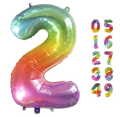 Globo Gigante Multicolor Numero de Cumpleãnos 2 I 101 CM Globo Años I Globo Numero 2 I Decoracion Fiesta Cumpleaños Niños I Globos Numeros Gigantes para Fiestas I Hinchar con helio o aire (Numero 2)