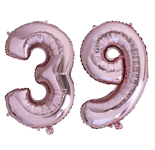 Globo numero 39 o 93 Oro Rosa. Globos Foil Gigante números 3 9 fiestas cumpleaños decoración fiesta aniversario boda tamaño grande 70 cm con accesorio para inflar aire o helio (39/93 Oro Rosa)