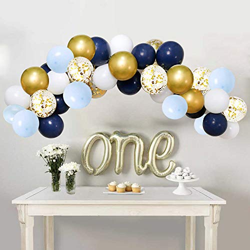 Globos de Azul Marino y Dorado, Confeti de Macarrón Azul Dorado y Globos Blancos para Cumpleaños, Baby Shower, Bodas, Decoraciones de Fiesta de Fondo (50 piezas)