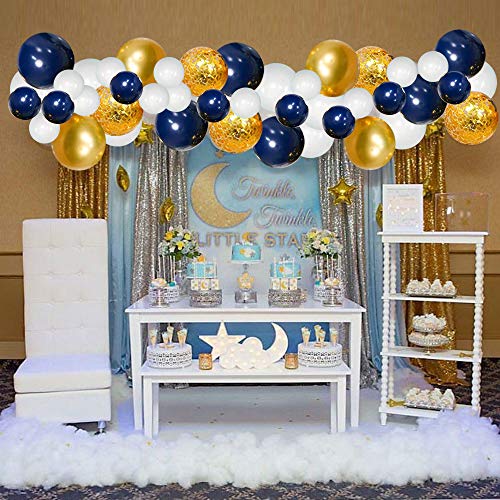 Globos de Cumpleaños, 120 Piezas Arco para Globos Globo de Confeti de Oro Blanco Azul para Fiestas, Bodas, Propuestas, Reuniones y Otras Celebraciones