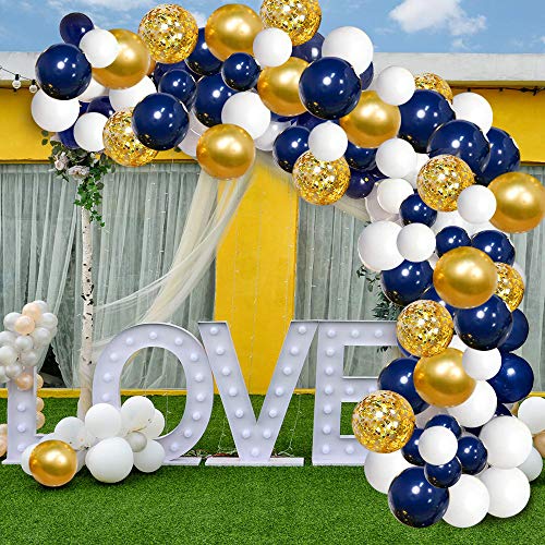 Globos de Cumpleaños, 120 Piezas Arco para Globos Globo de Confeti de Oro Blanco Azul para Fiestas, Bodas, Propuestas, Reuniones y Otras Celebraciones