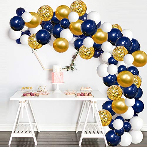 Globos de Cumpleaños, 120 Piezas Arco para Globos Globo de Confeti de Oro Blanco Azul para Fiestas, Bodas, Propuestas, Reuniones y Otras Celebraciones