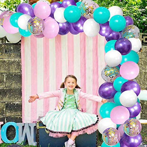 Globos de Sirena Azul Rosa, paquete de 50 Globos de Confeti Dorados para Fiestas de 12 pulgadas, Globos Metálicos Morados a Juego con 2 rollos de Cinta para Fiestas de Cumpleaños de Unicornio y Sirena