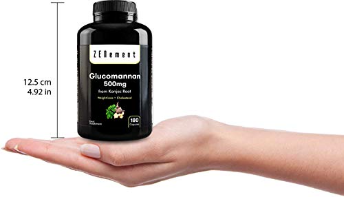 Glucomanano 500 mg, 180 Cápsulas | Fibra vegetal de la raíz de konjac | 100% Natural, Vegano, No-GMO, libre de aditivos, sin gluten | de Zenement