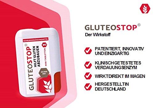 GluteoStop® - ayuda a descomponer el gluten - 90 mini tabletas - sensibilidad al gluten - dieta sin gluten - enzima gluten