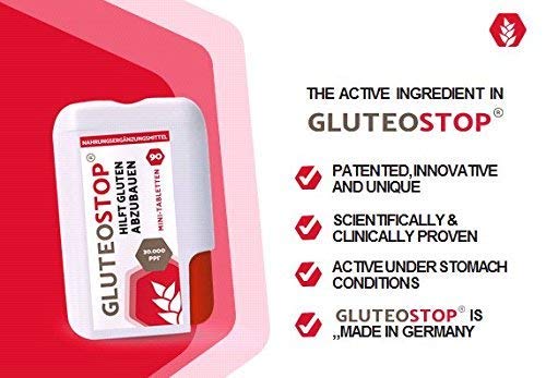 GluteoStop® - ayuda a descomponer el gluten - 90 mini tabletas - sensibilidad al gluten - dieta sin gluten - enzima gluten