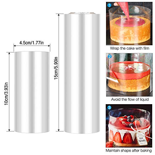 Gobesty Transparente Rollo de Pasteleria, 10 cm/15 cm 2 rollos Rollo de acetato transparente Tiras de acetato transparentes Cinta de envoltura de borde circundante para hojas Hojas de acetato