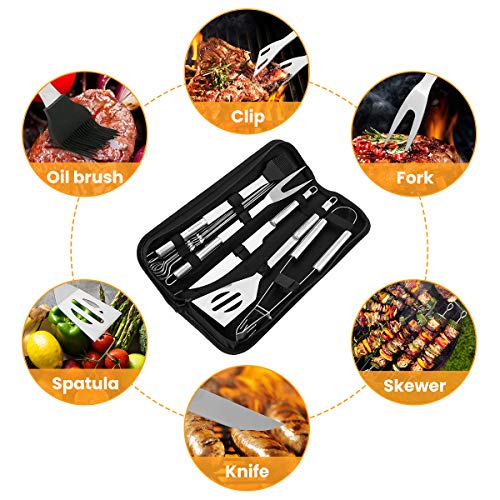 Godmorn Utensilios Barbacoa, 10Pcs Accesorios de Herramienta de Barbacoa de Acero Inoxidable, Juego Completo de Herramientas para Barbacoa para la Fiesta de Campamento y el Picnic