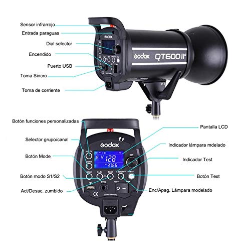 Godox QT600II 600WS GN76 1/8000s HSS 220v Estudio Flash Estroboscopico iluminación con 2.4G Inalambrico X Sistema Reciclado Tiempo de 0.05-0.9s + Letwing Digital Gift Kit (QT-600IIM)