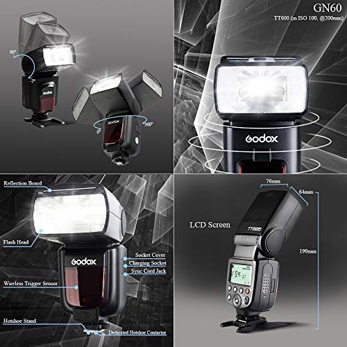 Godox TT600 Flash Speedlite Flash TTL GN60 2.4G Inalámbrico para Canon Nikon Panasonic Olympus Pentax Fijifilm DSLR Cámara