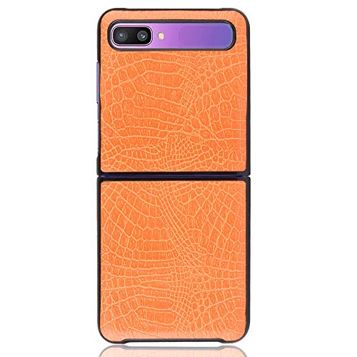 GOGODOG Compatible con Samsung Galaxy Z Flip Funda Cases Cover Cobertura Total Ultra Delgada Anti Resbalón Rasguño Resistente Concha Dura Cuero (Naranja)