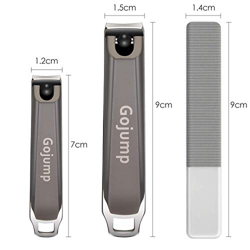 Gojump Nail Clipper Set, Juego de cortauñas，Cortaúñas de uñas y uñas de los pies de acero inoxidable & Lima de Cristal Nano con Caja de Metal