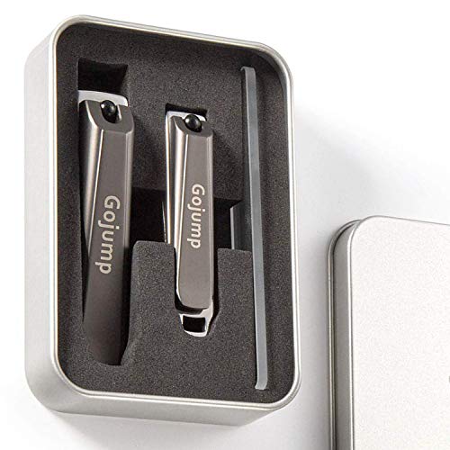 Gojump Nail Clipper Set, Juego de cortauñas，Cortaúñas de uñas y uñas de los pies de acero inoxidable & Lima de Cristal Nano con Caja de Metal