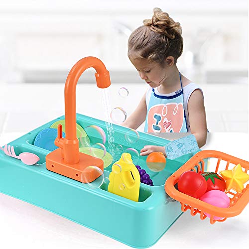 GOLDGE Fregadero Cocina Juguete para Niños, Cocina Conjunto de Juguete para Lavar Platos Accesorio Juego de Simulación de Juguetes, Baterías No Incluidas