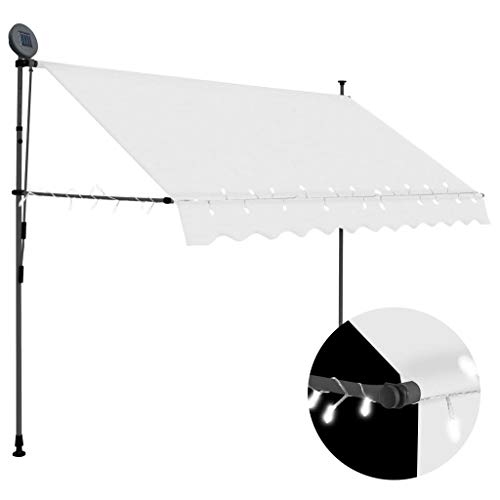 Goliraya Toldo Manual retráctil con LED Toldo para Bar Toldo Terraza Toldos Impermeables Exterior, Crema 300 cm