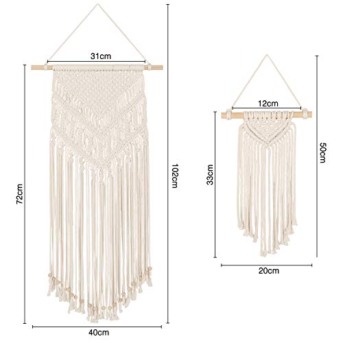 GoMaihe Macrame Tapiz Pared, 2 Piezas Beige Tapiz Macramé Tejido Boho Chic Decoración Habitacion, Decoración Pared, Decoración Bohemia, Regalo Mujer 72 cm (L) x 31 cm (W) y 33 cm (L) x 12 cm (W)