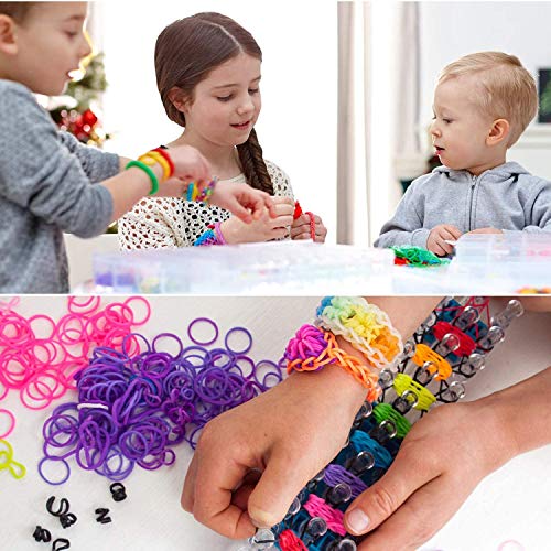 Gomas Loom Bandas 4400 piezas Arco Iris Pulseras Gomas con Marcos web Manos y Accesorios en Caja de Almacenamiento para Bricolaje Elaboración Pulsera Costura