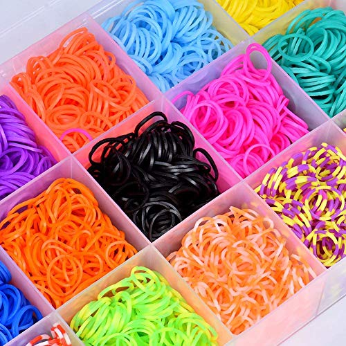 Gomas Loom Bandas 4400 piezas Arco Iris Pulseras Gomas con Marcos web Manos y Accesorios en Caja de Almacenamiento para Bricolaje Elaboración Pulsera Costura