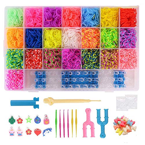 Gomas Loom Bandas 4400 piezas Arco Iris Pulseras Gomas con Marcos web Manos y Accesorios en Caja de Almacenamiento para Bricolaje Elaboración Pulsera Costura