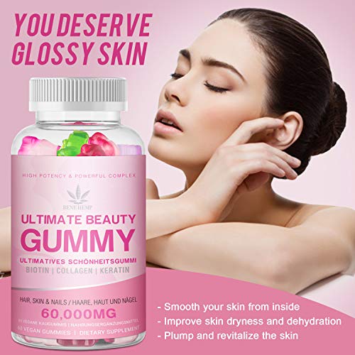 Gominolas de Vitamina para el Cabello,15,000 mcg de Gominolas de Biotina, Gominolas Multivitamínicas para el Cabello, la Piel y las Uñas, Adecuadas para Mujeres